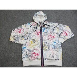 Vintage Five Elementz Hoodie Mens XL White Skull Money Graphic Zip Hooded Jacket